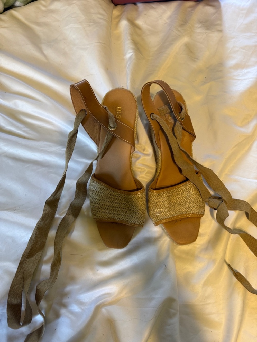 Woven Espadrille Lace-Up Wedge Sandals - Tan